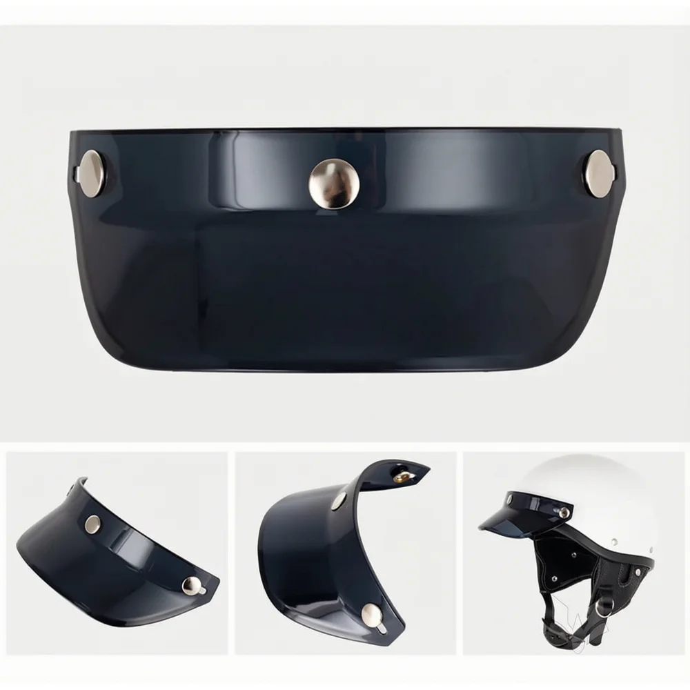 Retro Half Face Motorcycle Helmet 3 Snap-Button Visor Flip Up Wind Shield Vintage Motorbike Helmets Accessories