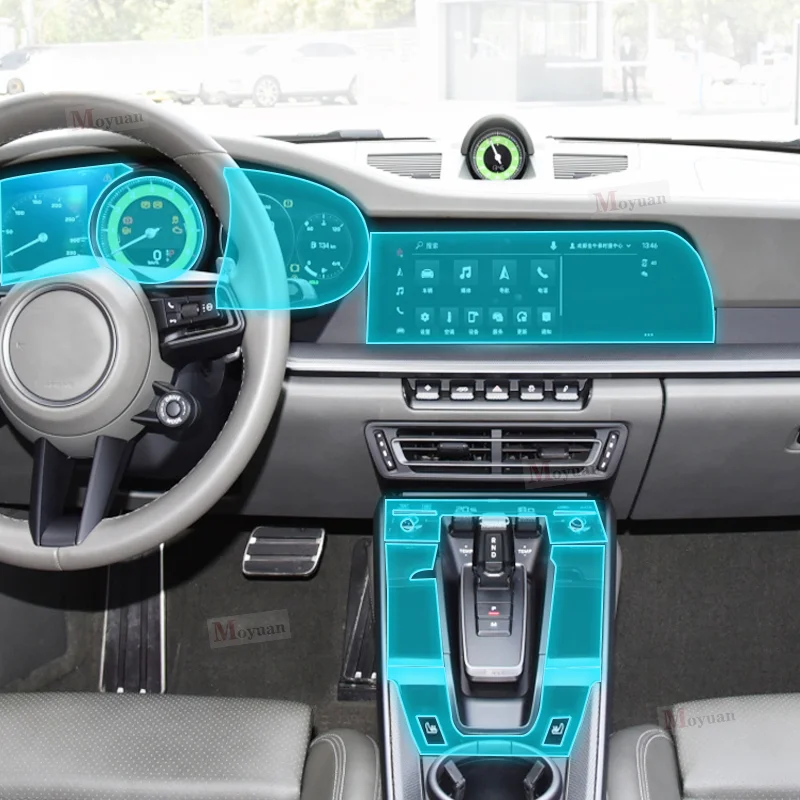 

For Porsche 911 Carrera 2019-2023 Gearbox Panel Navigation Screen Automotive Interior TPU Protective Film Anti-Scratch Sticker