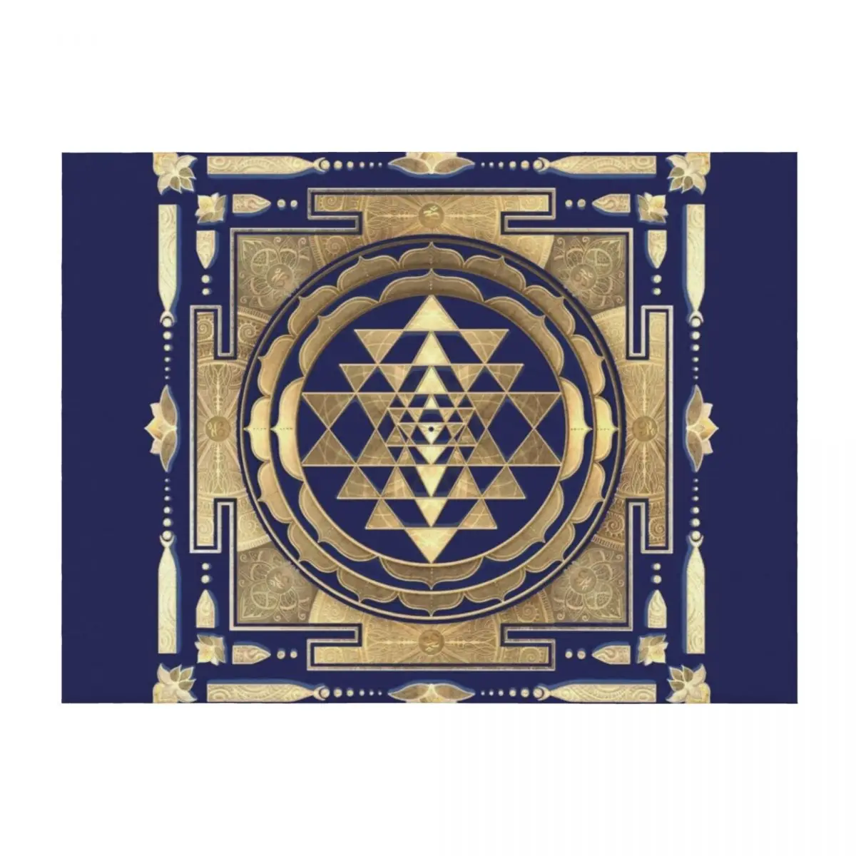 

GOLDEN SRI YANTRA (deep ocean background) Throw Blanket Luxury St Heavy Giant Sofa Blankets