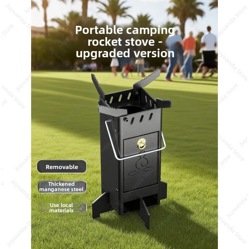 New Rocket Stove Folding Wood Burning Stove, Portable Outdoor Camping Wood Stove, Campfire Cooker for Picnic Travel Cooking