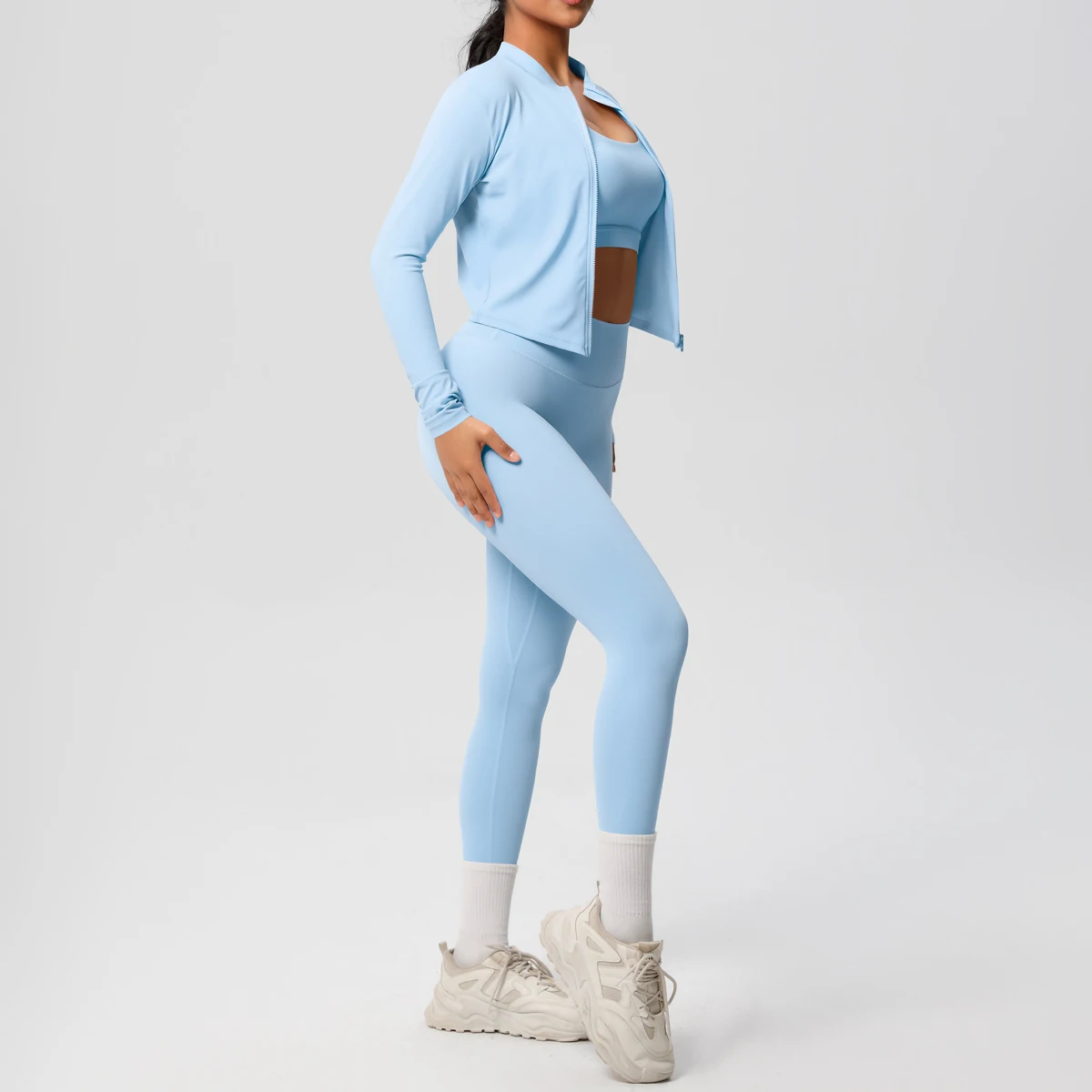 3 stücke Sportswear Yoga Set Gym Sport Bh Zipper Jacke Leggings Kleidung Sportswear Yoga Anzüge Für Frauen Fitness Set Trainingsanzug – Detail 35