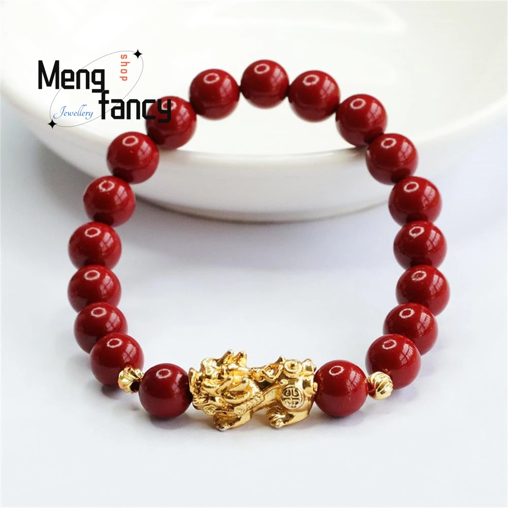 

Charms Fashion Natural Cinnabar Purple Gold Sand Pixiu Bracelet Amulets Mascots Luxury Jewelry Women Men Souvenir Holiday Gifts