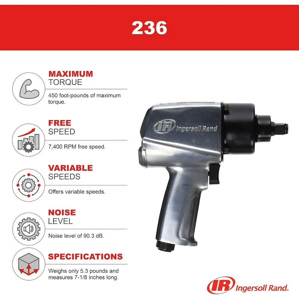 Ingersoll Rand 236 1/2 مفتاح ربط هوائي، 450 قدم - رطل عزم دوران عكسي أقصى، قبضة مسدس
