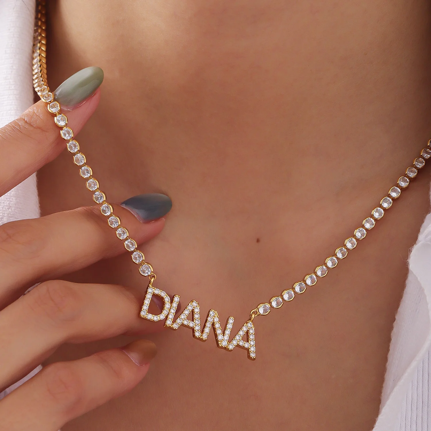 

Персонализированная теннисная цепочка с подвеской с именем, цирконом и фианитами, именное ожерелье, индивидуальные женские украшения в стиле хип-хоп, подарок