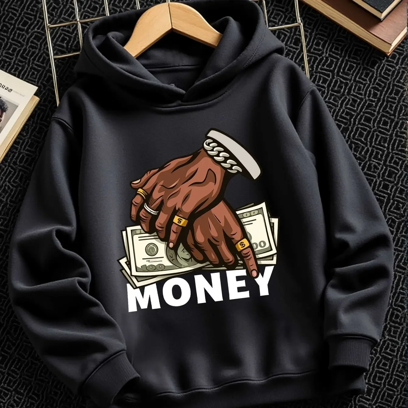 Children Hoodie Money Printed Sweatshirt Kids Casual Pullover Hooded Top Hip Hop Streetwear Graphic Design Boys Girls