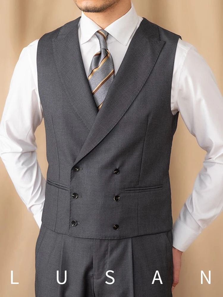 High-End Gentleman Double Breasted Wool Blend Suit Vest Italian Naples Sleeveless Top Men