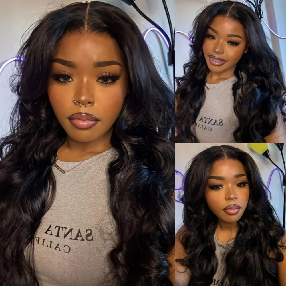 Body Wave 5×5 Lace Frontal Human Hair Wigs Transparent Put On And Go 200 Density Glueless Natural Pre Plcked Lace Frontal Wig 1B