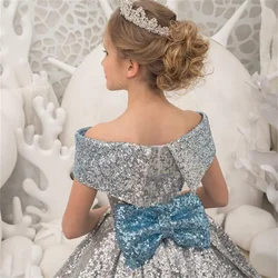 Wunderschöne Blumenmädchenkleider mit Schleife, Ball, Flügelärmeln, Prinzessin, kleines Kind, Hochzeit, Partykleid, Erstkommunion, Geburtstagsgeschenk