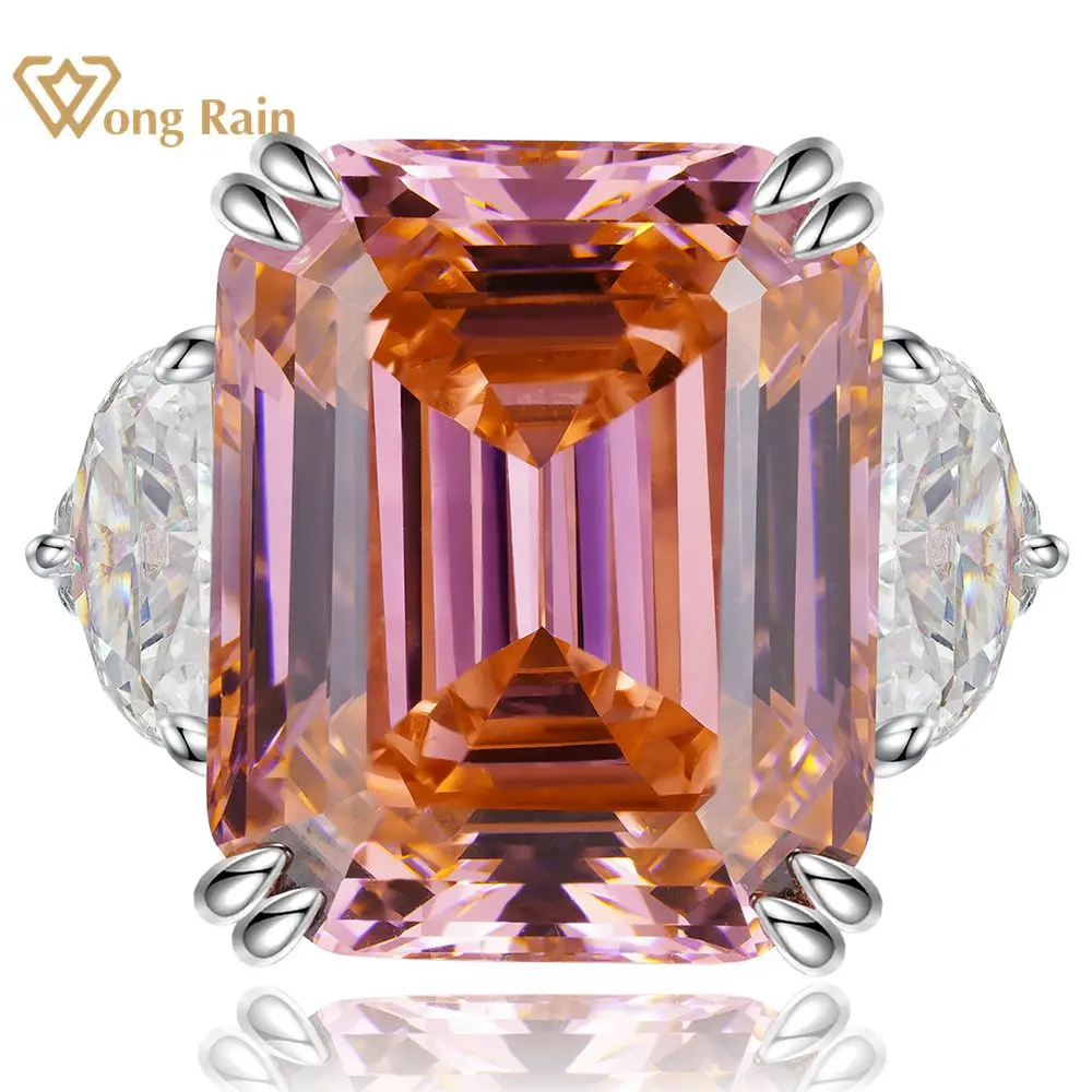 

Wong Rain 100% 925 Sterling Silver 15CT Emerald Cut Morganite High Carbon Diamonds Gemstone Women Ring Engagement Fine Jewelry