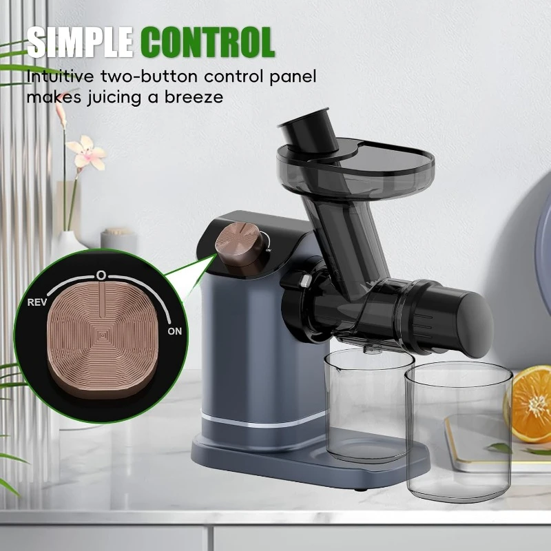 Masticating Juicer,    Vegetable & Fruit, Reverse Function & Quiet Motor, Easy Clean With Brush, Carrot & Celery Juicer, Gold