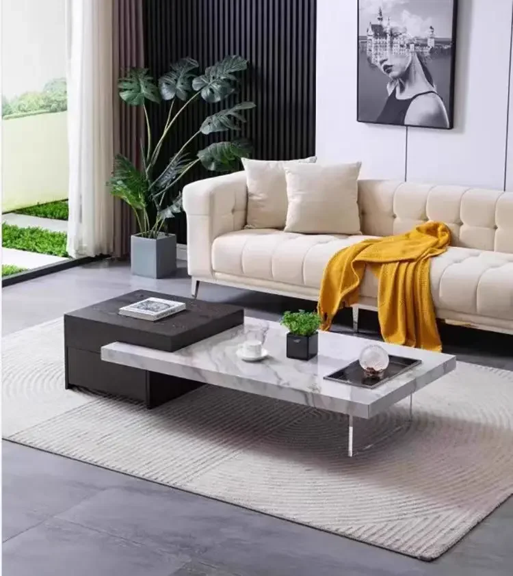 

JYGModern Light Luxury Small Apartment Living Room Extendable Rectangular Storage Rock Board Coffee Table Floating Acrylic