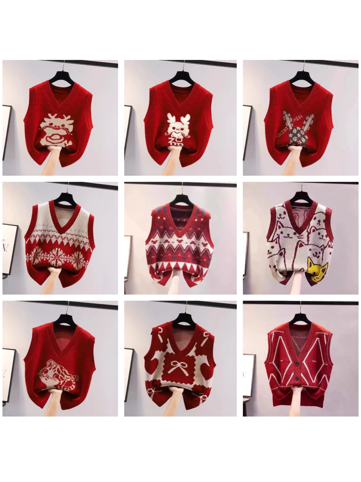 

Красный вязаный жилет для женщин, коллекция Cisas Rabbit Year, Dragon Year, Luy Year, New Year Top, с V-образным вырезом, стандартной длины, для повседневной носки