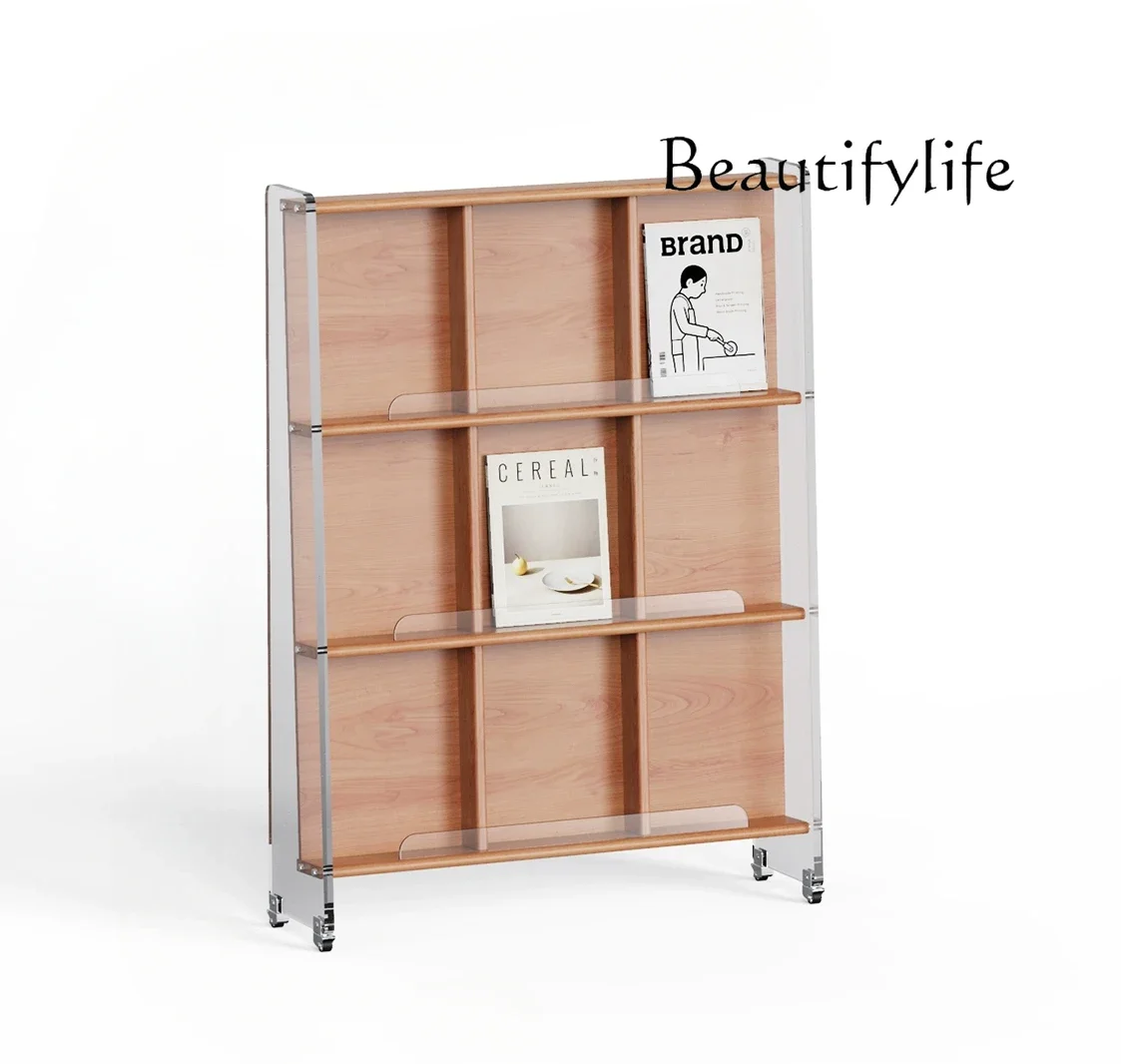 Magazine Cherry Wood Newspaper Shelf Nordic Japanese Display Floor Solid Wood Bookshelf