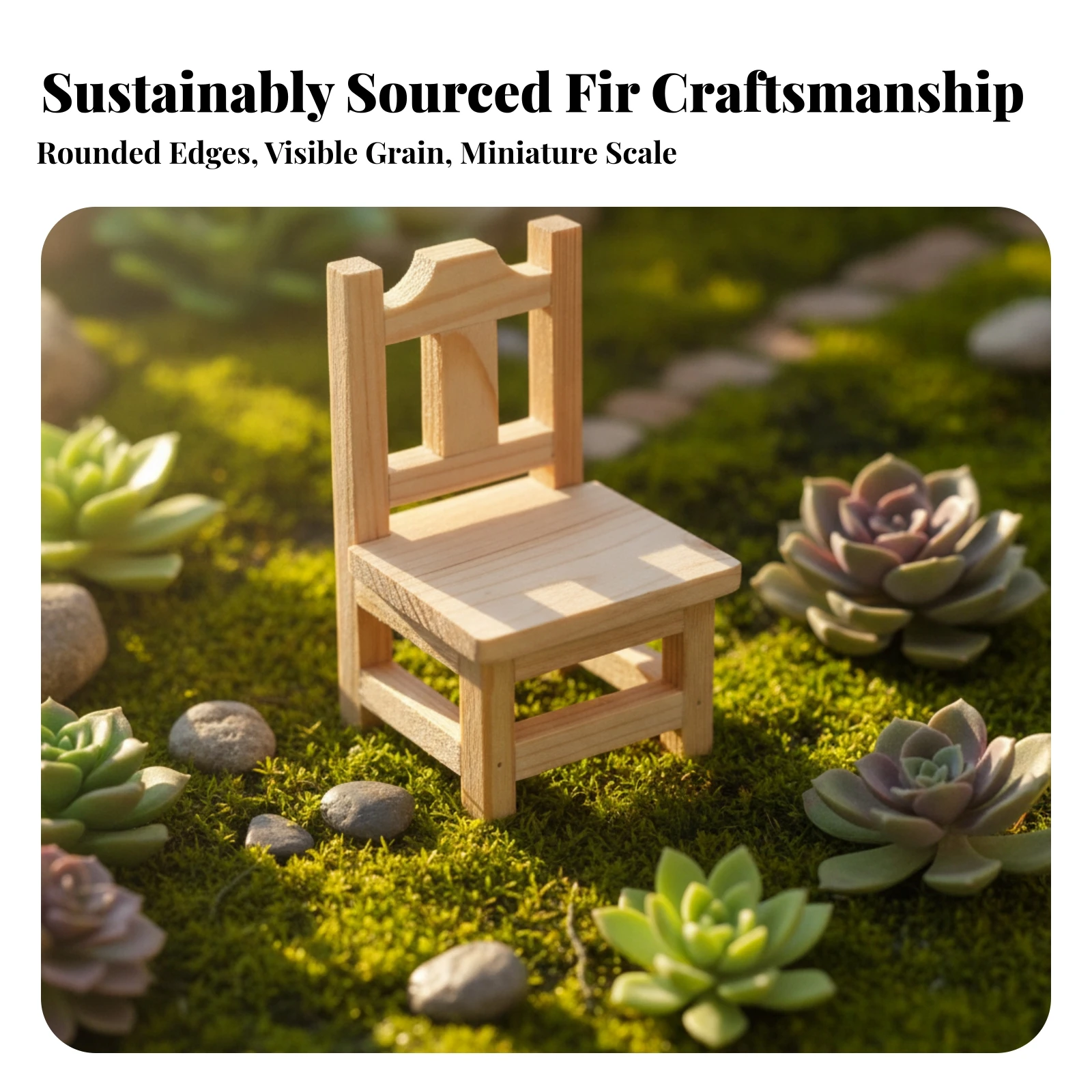 Dollhouse Stool with Backrest Natural Finish Tiny Wood Wood Stool Slatted Miniature Chair High Simulation Mini Scene Ornament
