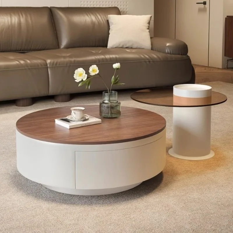 중세 스타일 원형 원목 커피 테이블 조합 소형 아파트 거실용