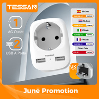TESSAN EU To UK Travel Adapter Portable Wall Socket with 1 Outlet 2 USB Ports Type G A I F Plug US/DE/AU/England Adapter Socket
