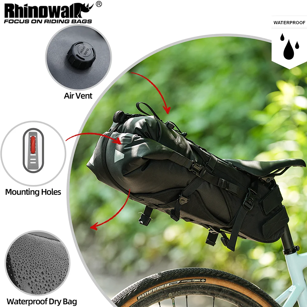 Rhinowalk Bike Saddle Bag 14L Bike Hard Shell Harness Frame Waterproof Dry Tail Bag Set Cycling MTB Trunk Tail Rear Bag