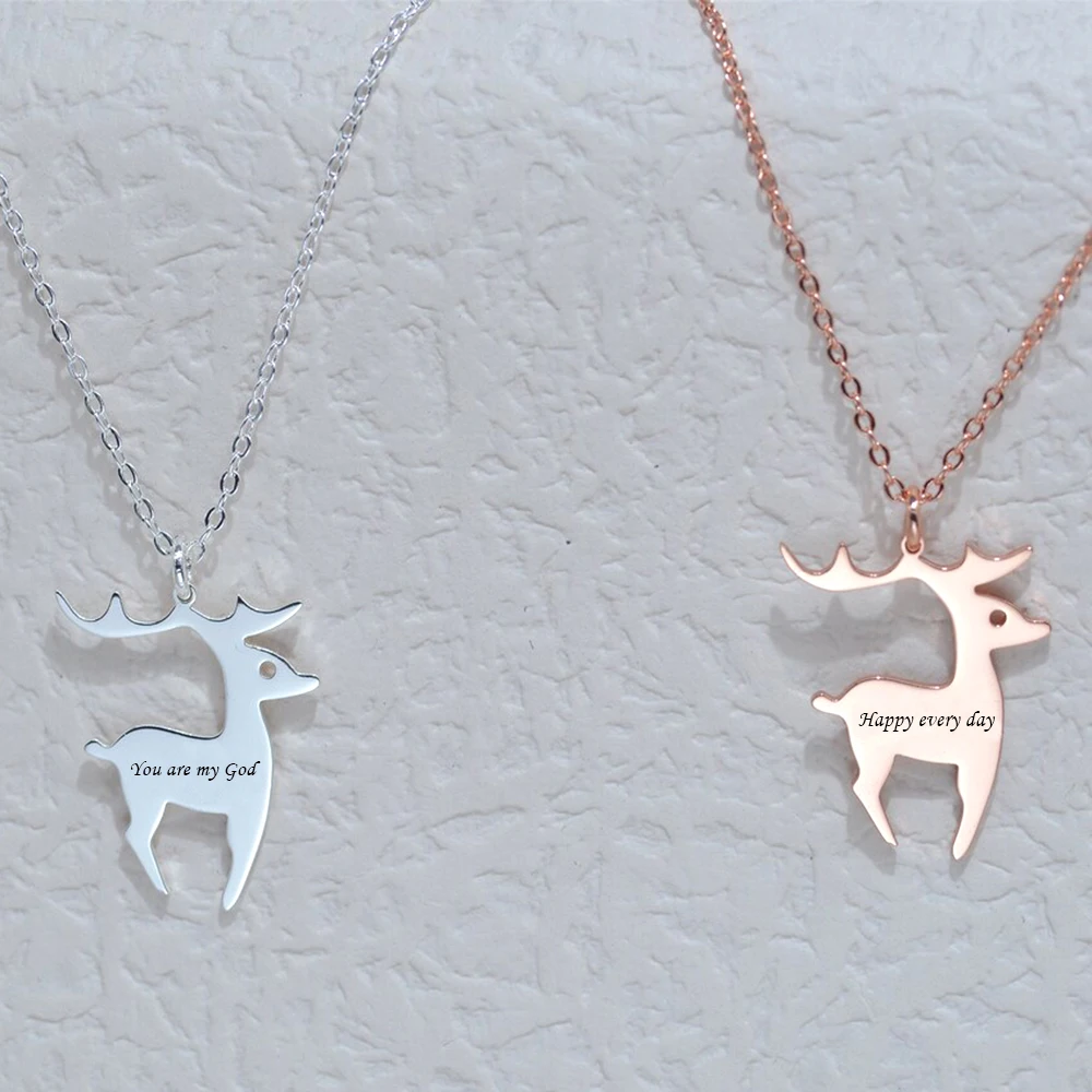 Christmas Deer Necklace, Personalized Elk Pendant, Custom Any Content Name, Beautiful Jewelry Gifts, Gifts For Her