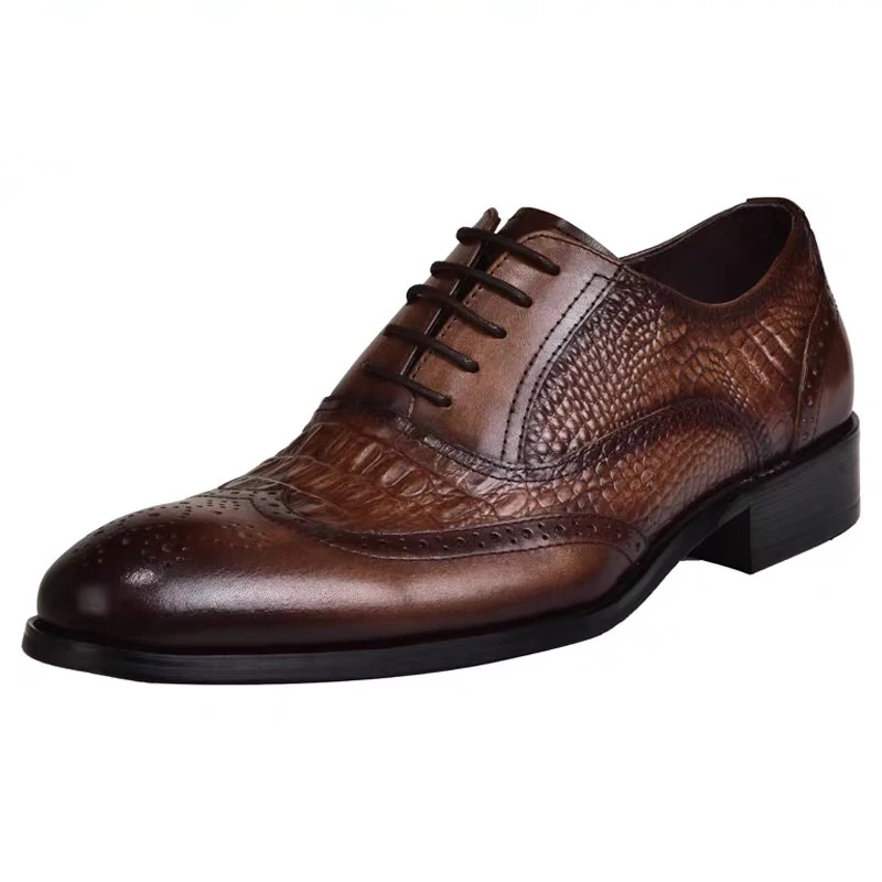 Brock-zapatos informales de piel de cocodrilo para hombre, calzado Formal de estilo Retro Oxford, talla grande 45 46 47 48, para primavera y otoño, novedad