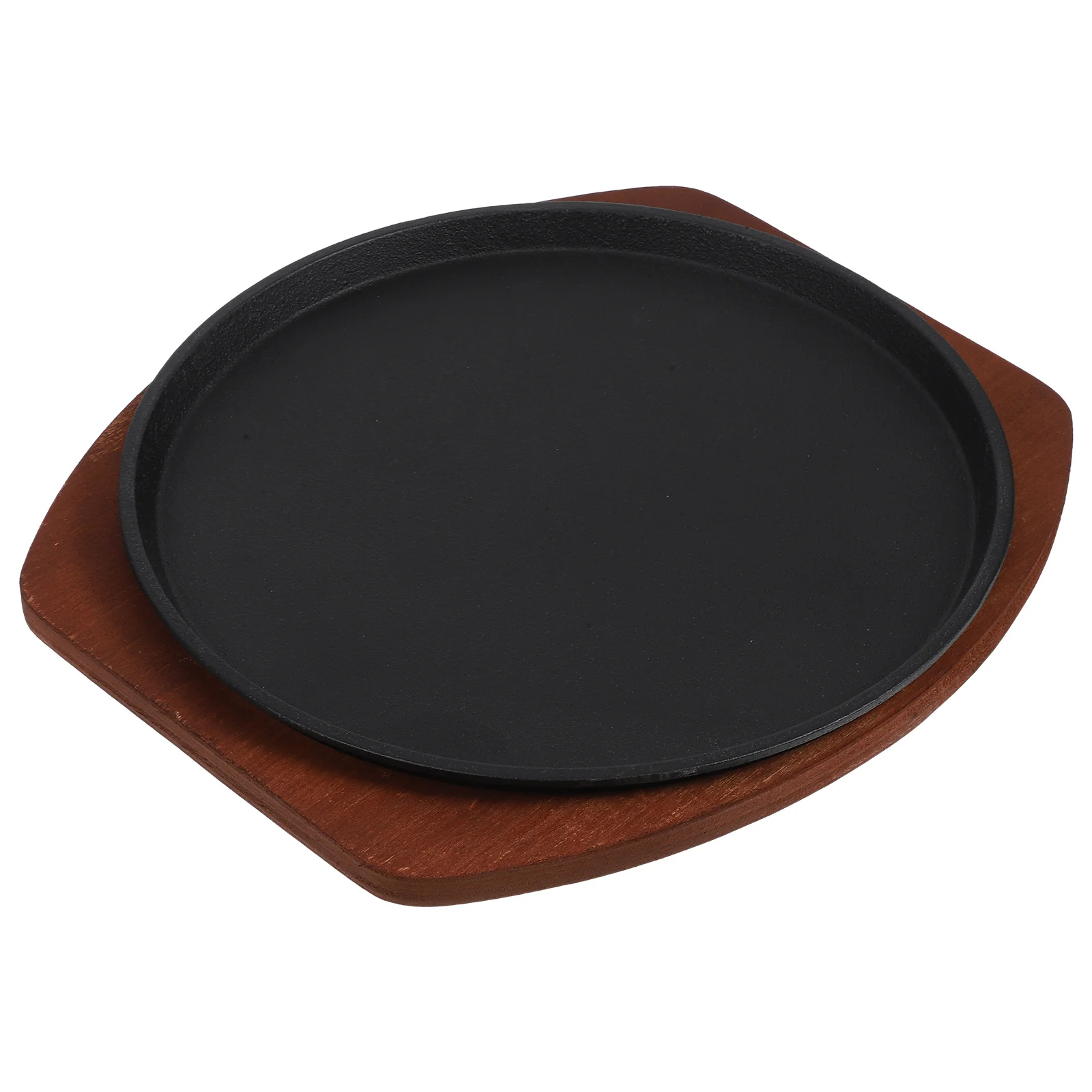 

Cast Iron Griddle 25cm Round Steak Wooden Base Electromagnetic Stove Nonstick Barbecue Plate Grilling Pan Hot Dish Cooking Pan