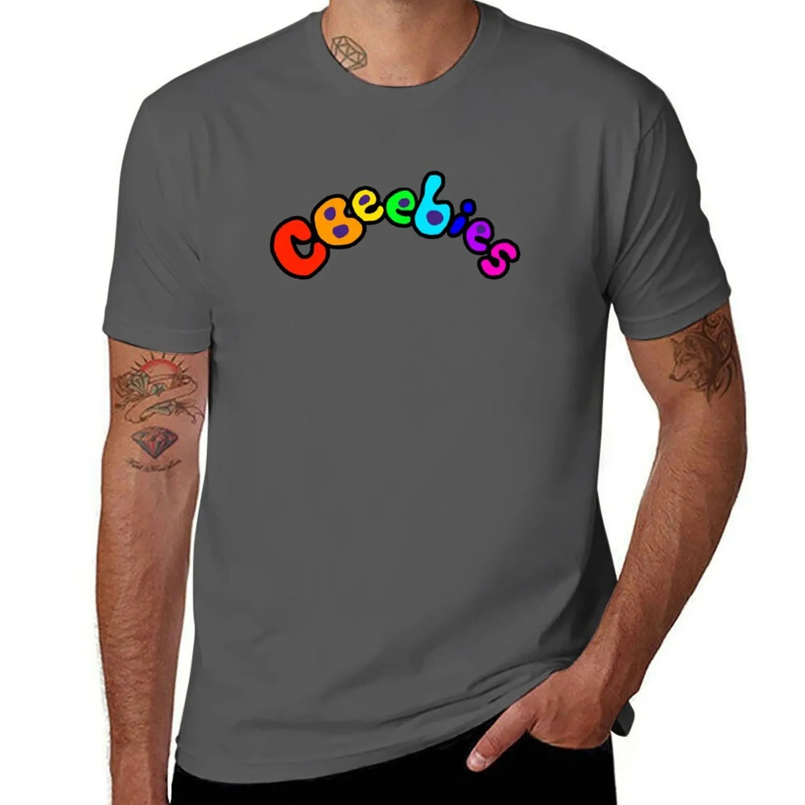 

CBeebies logo rainbow T-Shirt quick drying graphic t shirts anime mens t shirt