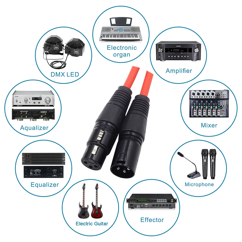 

2M XLR Microphone Cable 3 Pin Male to Female Red Sound Instrument Pro Devices PE Material Shielded
