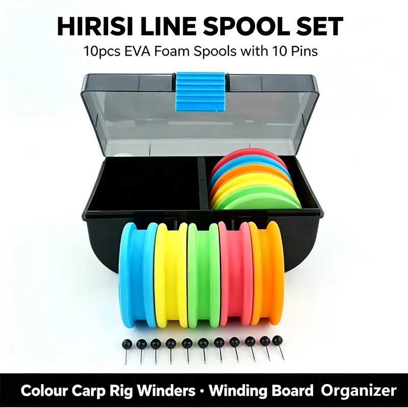 2026 Hirisi EVA Foam Fishing Line Spools with 10 Pins Color Carp Rig Winders Winding Board Organizer 10pcs/Box