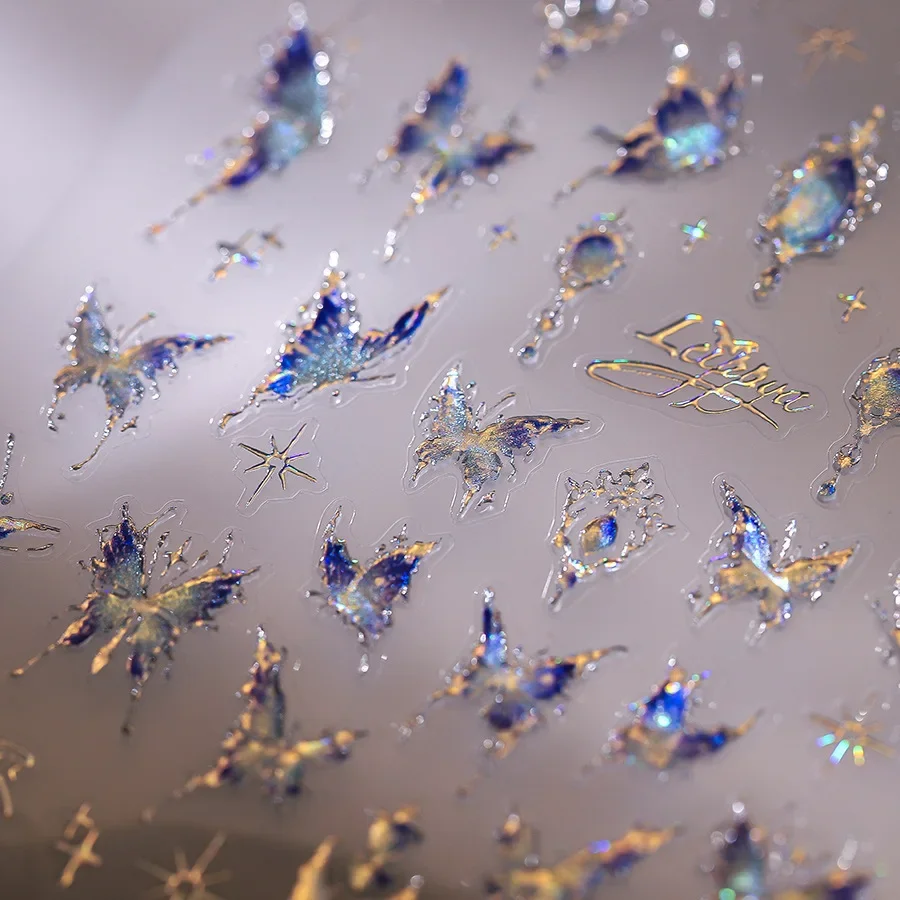 Jelly Butterfly 5D Nail Art Stickers Colourful Insect Animals Charming Sparkling Delicate Soft Relief Adhesive Manicure Decals