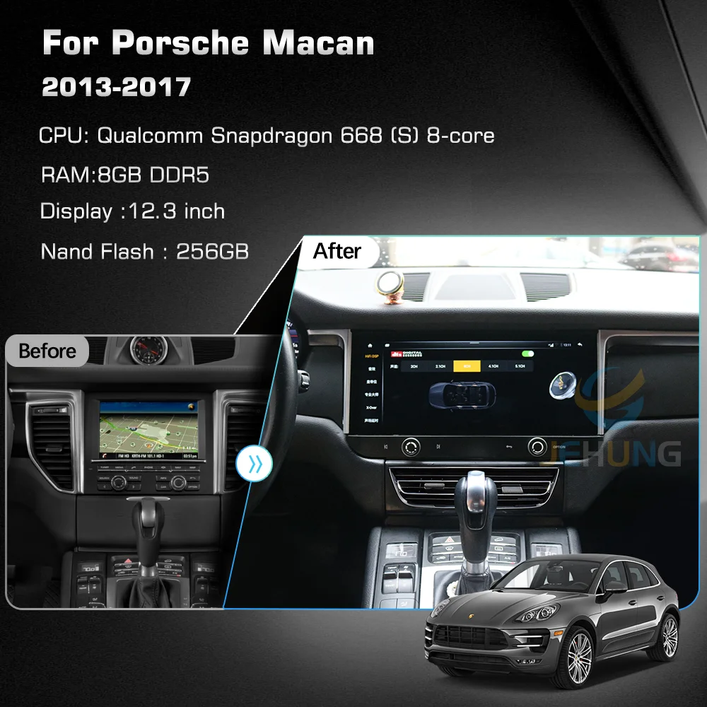 Android 13 For Porsche Macan 2013-2018 Car Multimedia Player CarPlay GPS Radio 5G Navigation 12.3 inch 256G Resolution: 2000*900