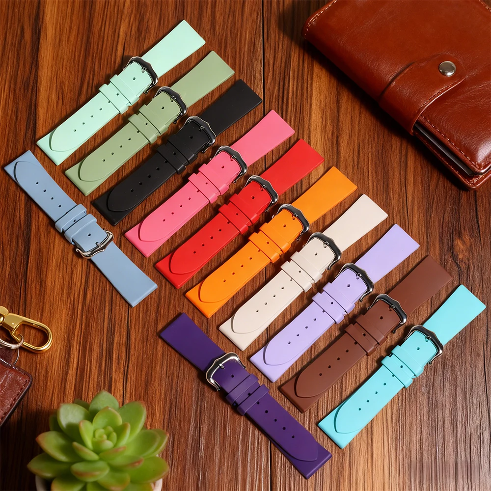 16mm 17mm 18mm Fit For Cartier Tank Santos Jaeger-lecoultre Reverso FKM Rubber Watch Bands For Women Super Soft Watch Straps