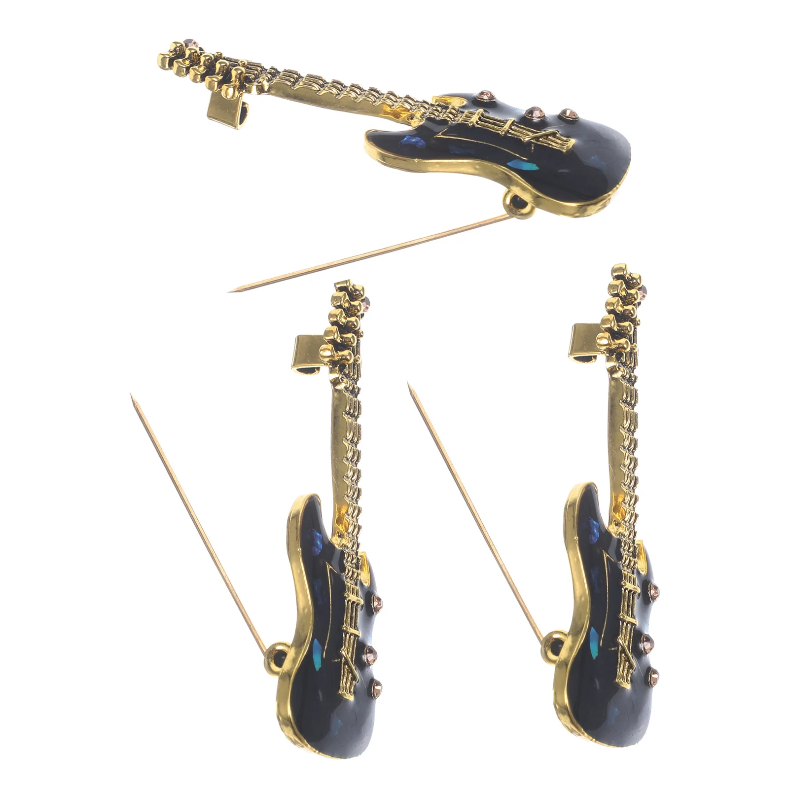 

3Pcs Rhinestone Guitar Brooch Enamel Pins Vintage Style Jacket Shirt Hat Lapel Badges Instrument Brooch Pin Musical Lapel Pins
