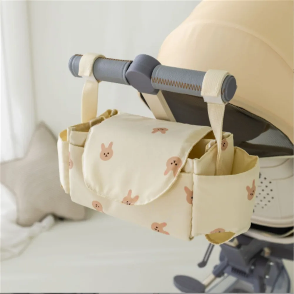 Cute Cartoon Stroller Organizer Bag Cloth Multi Pocket Pram Storage Bag Bear Large Capacity Stroller Hanging Bag Outdoor