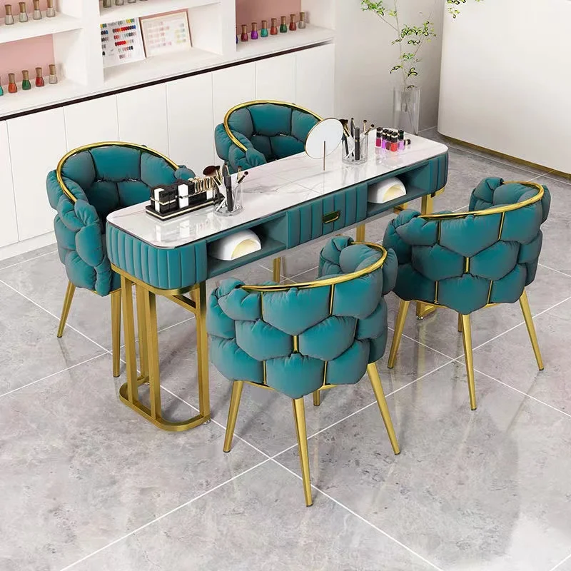 luxury modern nail art equipment Two-seater Nail salon Nail table Metal salon furniture studio