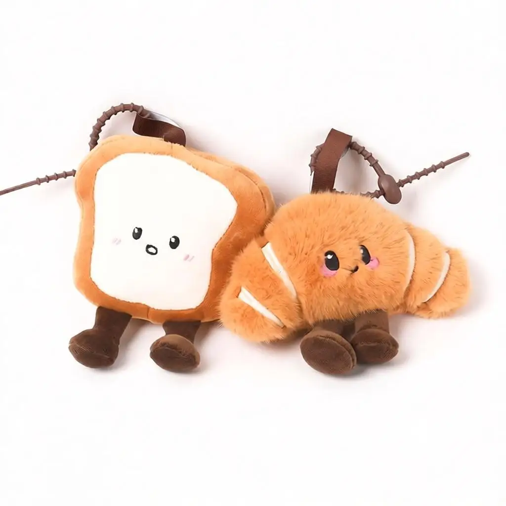 Cute Croissant Toast Food-themed Plush Doll Ornament Souvenir Gift, Bag Keychain Charm