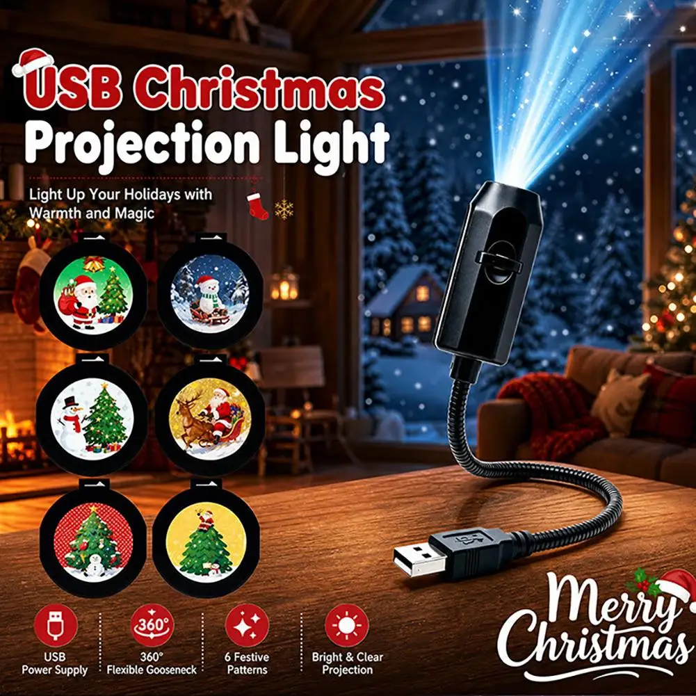 Christmas USB LED Projector Light Night Light Christmas Pattern Ambiance Projection For Santa Claus Snowman Home Car Decor