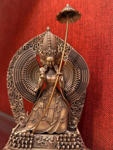 15CM Tibet Sitatapatra Gdugs dkar Goddess Mother Buddha Copper Statue