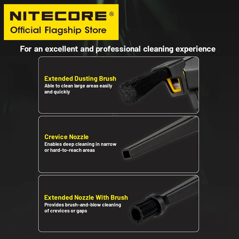 NITECORE NIA004 NIA003 NIA002 Multipurpose Cleaning Kit Extended Dusting Brush Crevice Nozzle for BB2 Electric Camera Air Blower