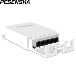 PESENSKA 5 Ports Outdoor 100Mbps 1 in 4 Out PoE Extender Repeater IEEE802.3af/at Compatible IP65 Waterproof for Switch IP Camera