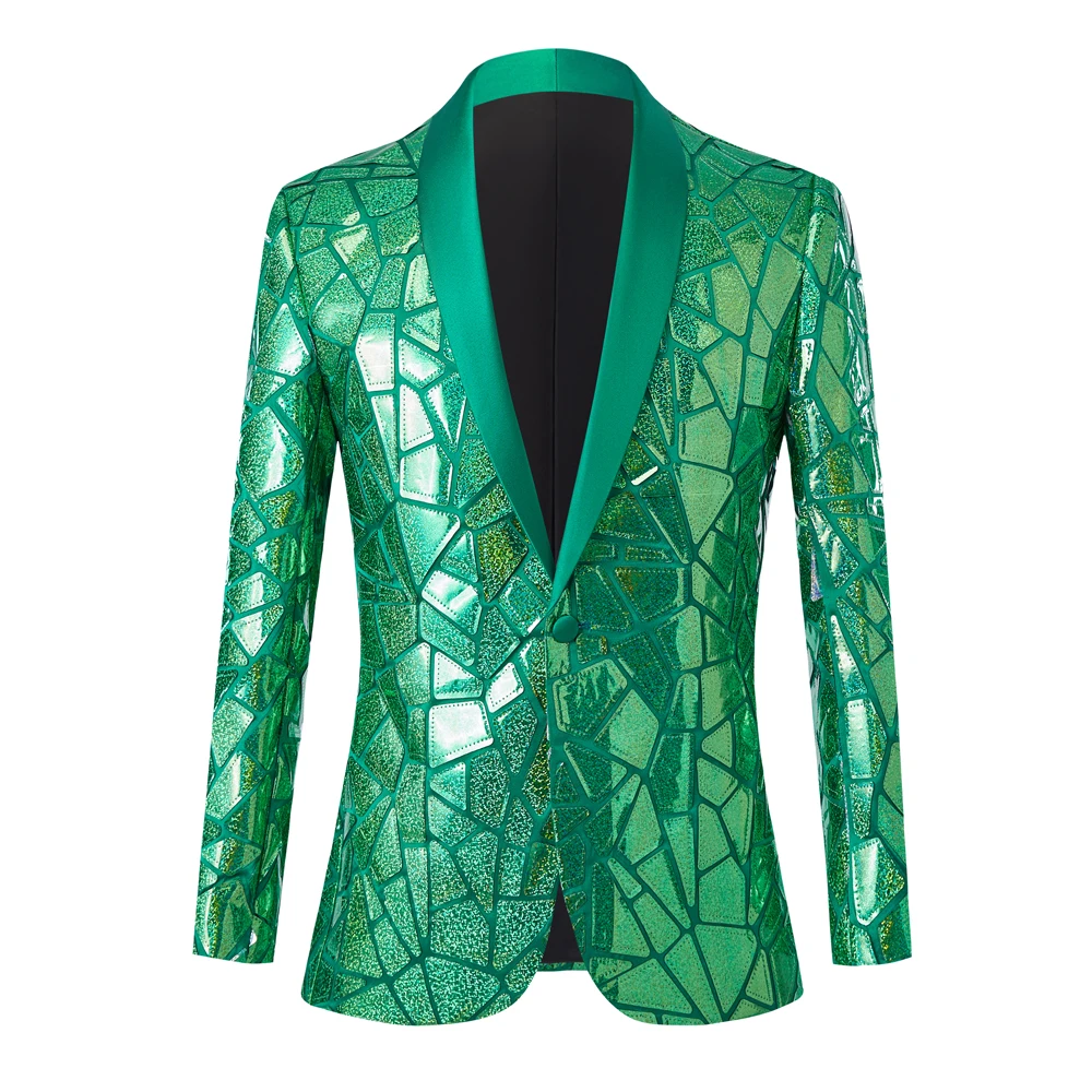 

Mens Luxury Green Sequin Blazer Jacket Shawl Lapel One Button Shiny Wedding Party Suit Jackets Dinner Tuxedo Blazer