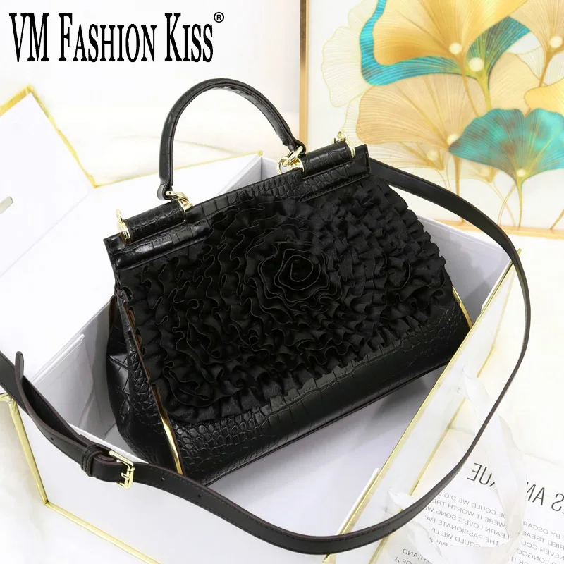 

Women's Floral Decor Handbag Crocodile Pattern Top-Handle Bag with Adjustable Shoulder Strap Elegant & Stylish for Daily Party