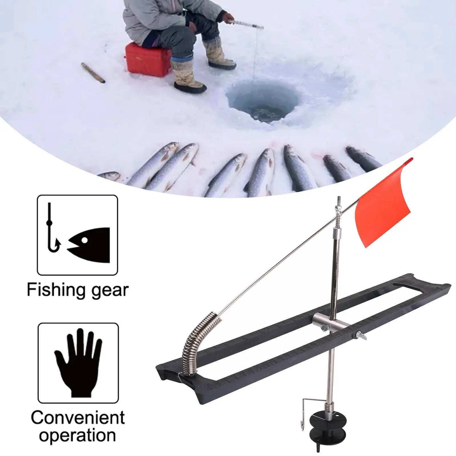 Ice Fishing Tip up Rail Style Orange Flag Fire Tip-Up Folding Ice Rod Gadget