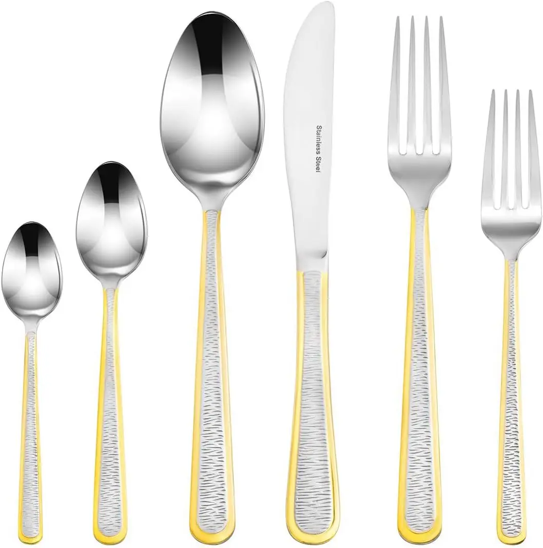 75-Pc Luxury Flatware Set For 12 W/Storage Case 24K Gold Premium Dining Cutlery Service - 18/10 Surgical Stainless Steel