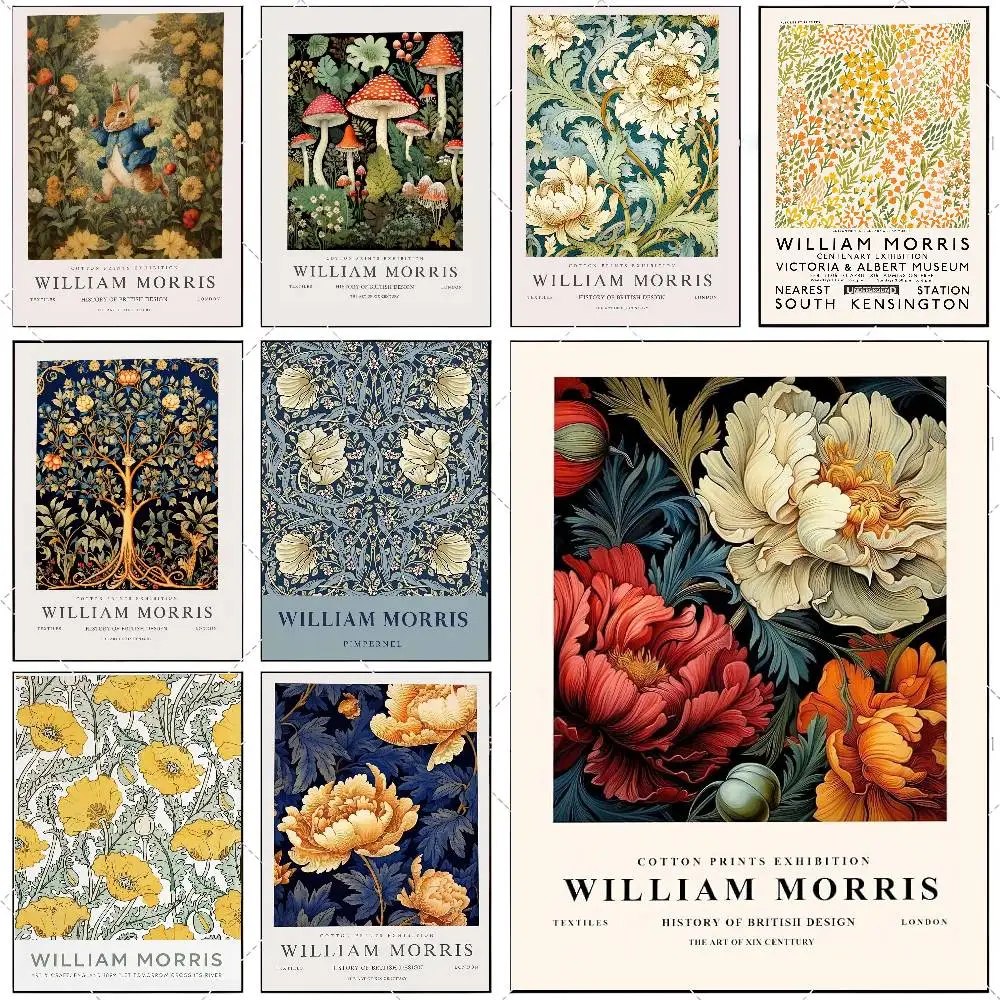 W-william M-Morris Kunstposter, hochauflösender Kunstaufkleber, selbstklebende, wasserfeste Heimdekoration für das Wohnzimmer