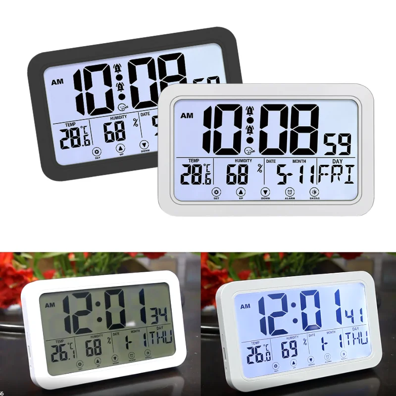 

Large LCD Display Digital Alarm Clock With Thermometer Hygrometer Electronic Wall Clock Home Decoration Reloj de pared