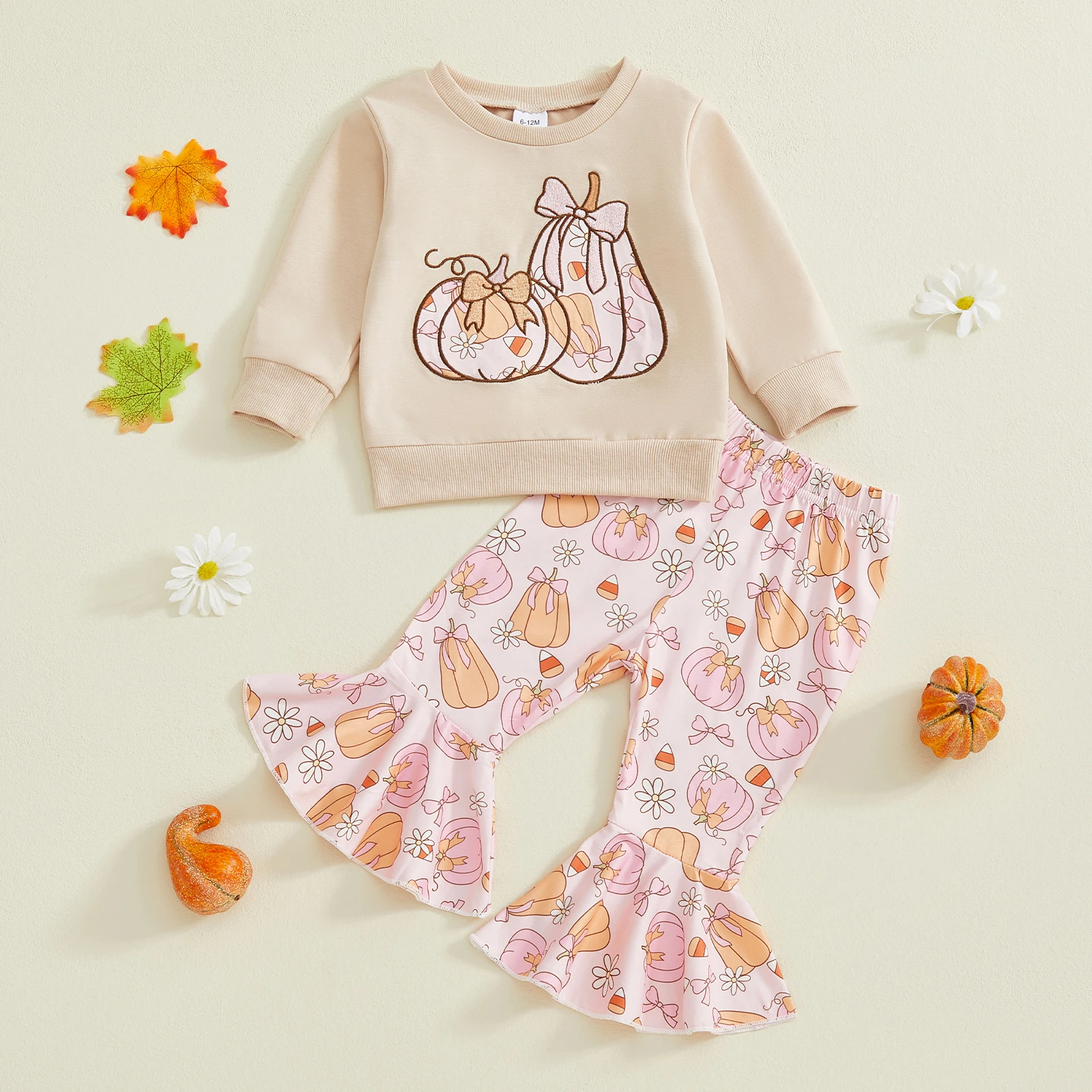 

SUNSIOM 2Pcs Baby Girl Halloween Outfits Long Sleeve Bow Pumpkin Embroidery Tops + Pants Set Toddler Fall Clothes