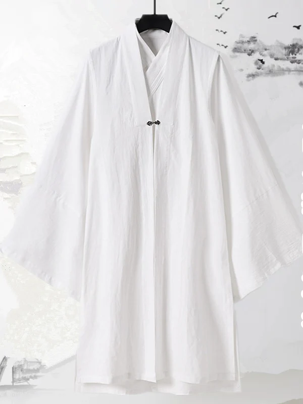 

Men's Tang Suit Long Robe Tai Chi Daoist Clothing Linen Traditional Chinese Hanfu Casual Summer irt Youth Single Button