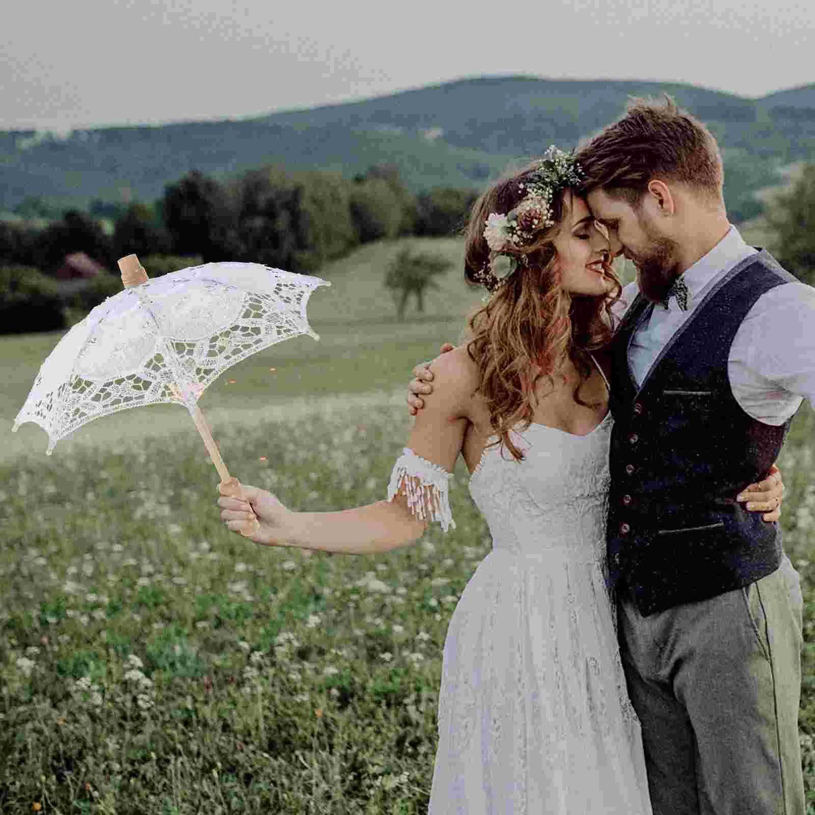 Cotton Umbrella Satin Dress Wedding Photography Prop Sun Bride Costume Parasol Ornament Bridal Veil Lace Miss