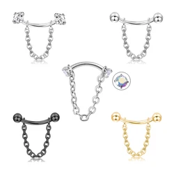 1pc Zircon Ball Cone Eyebrow Pierc Jewelry with Chain Surgical Steel Eyebrow Curved Barbell Kit Daith Rook Tragus Lip Ring 16G