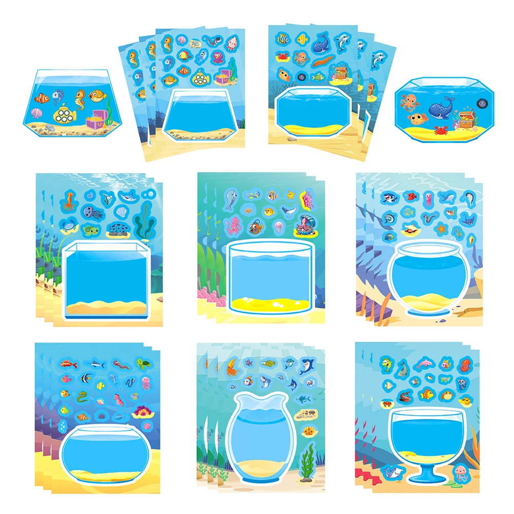 Autocollants de Puzzle de dessin animé pour aquarium, 8/16 feuilles, drôles et créatifs, faites votre propre à assembler, autocollants éducatifs pour enfants, cadeau de fête
