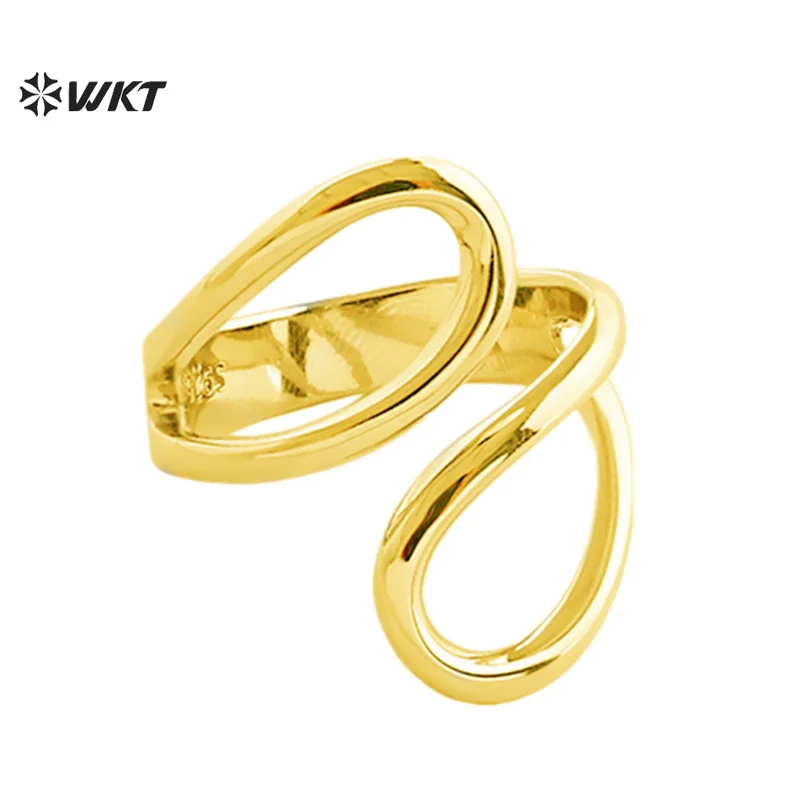 

WT-RF014 специальное изогнутое полое дизайнерское желтое латунное кольцо для женщин в стиле ретро, повседневная текстура, ювелирный аксессуар